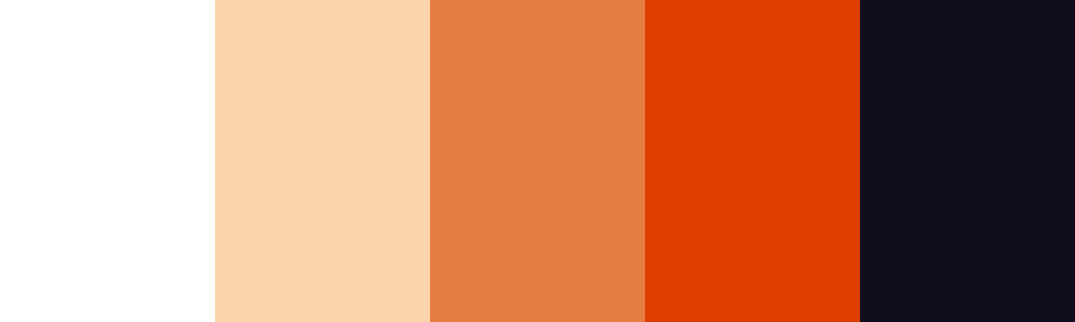Five colour swatches from left to right: white, peach, warm orange, red-orange and near-black