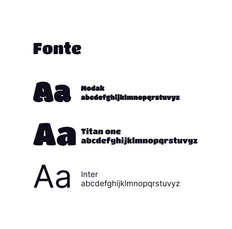 Typography study showing samples of Modak, Titan One and Inter on a white background